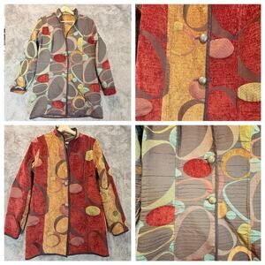 Trimdin Long Mid Length Car Coat Reversible Tapestry Art to Wear M Medium